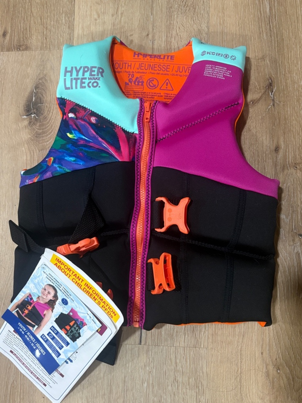 Hyperlite Kids' Pink & Aqua Life Jacket 88lbs max